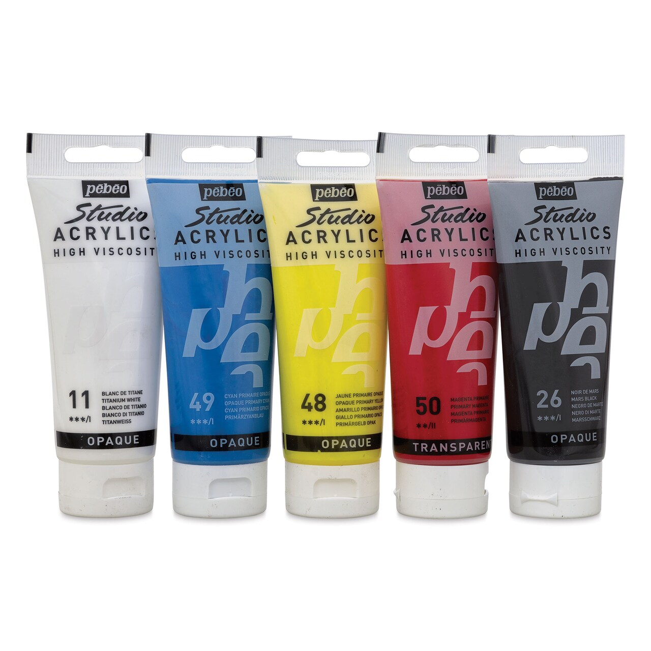 Pebeo High Viscosity Studio Acrylics - Set of 5, Primary Colors, 100 ml Tubes